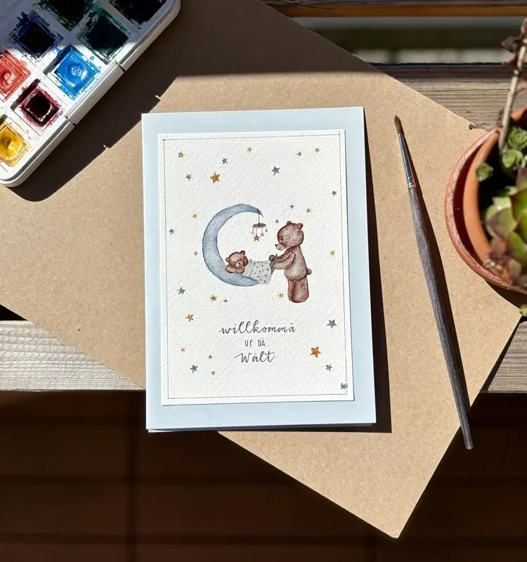 Glückwunschkarte zur Geburt - Bärengeschwister